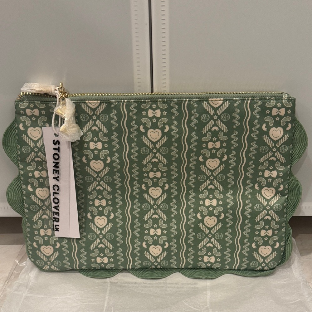 NWT Stoney Clover Lane Discontinued Al Dente Print Flat Pouch w/ Farfalle Charm